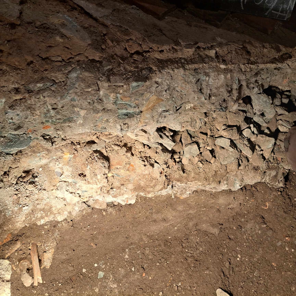 Detail of excavation of floor in St Cybi's church