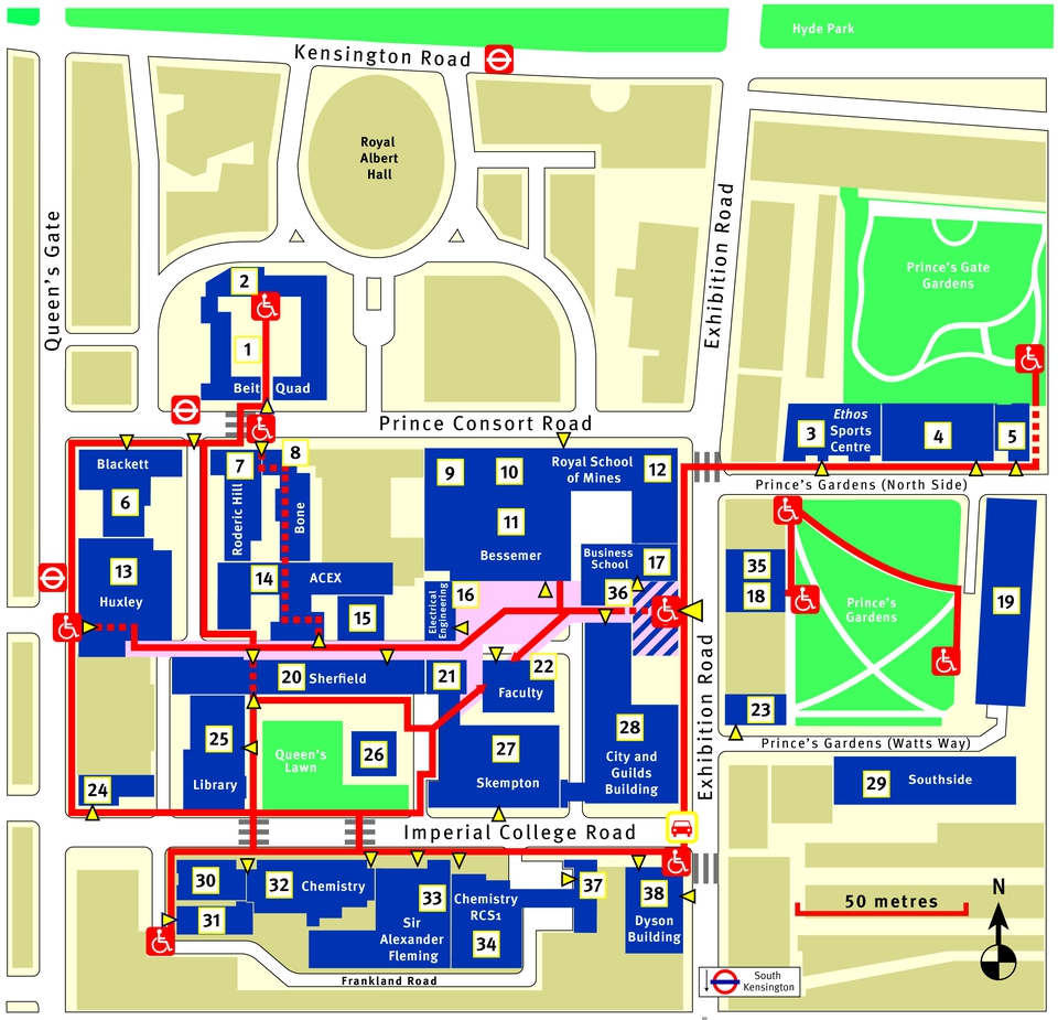 Map o gamps De Kensington / of the South Kensington Campus