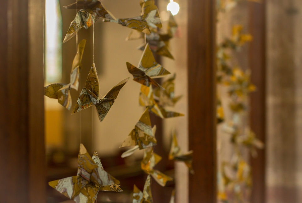 Strings of paper butterflies hanging