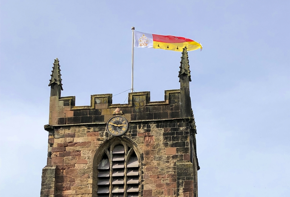 Flag on top of Bangor Cathedral