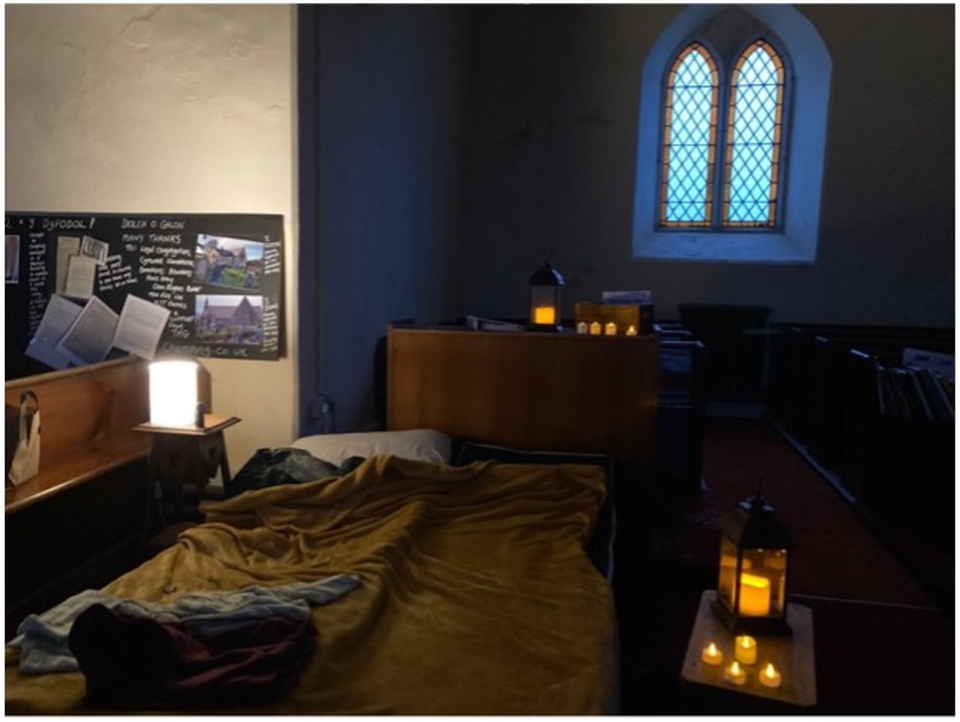 Camp bed in the church